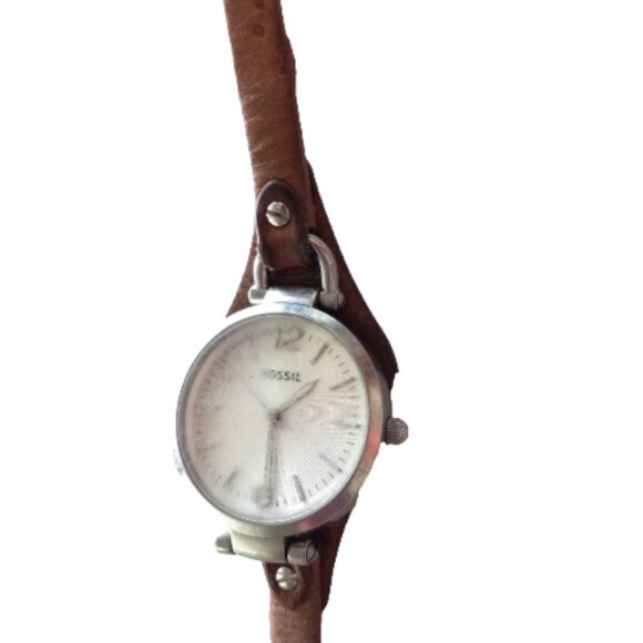 Vintage Fossil Women’s Watch ES3060 Brown Leather Band Works Fair Foggy Glass - Picture 1 of 5